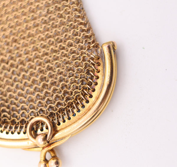 ENGLAND 1900 Victorian Pendant Mesh Purse In Solid 18Kt Yellow Gold