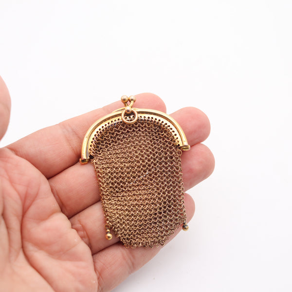 ENGLAND 1900 Victorian Pendant Mesh Purse In Solid 18Kt Yellow Gold