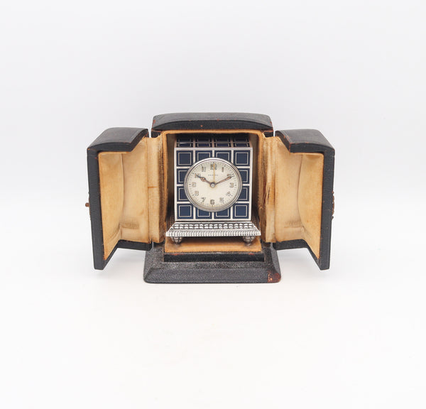 -Zenith 1930 Art Deco Enameled Miniature Travel Alarm Clock In .925 Sterling