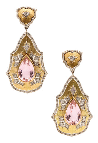 ITALIAN Baroque Dangles Earrings In 18Kt Gold With 22.28 Ctw Diamonds & Kunzites