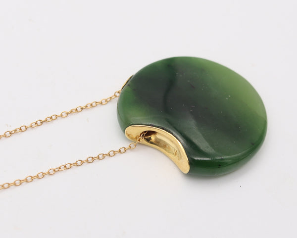 TIFFANY & CO 1979 Elsa Peretti Touchstone Carved Nephrite Necklace in 18Kt Gold