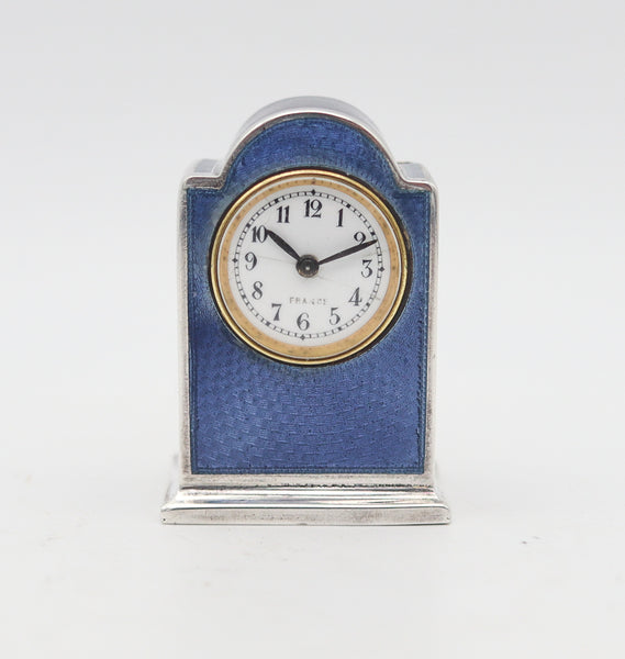 -VACHET Paris 1910 Edwardian Miniature Enameled Guilloché Clock In .800 Silver