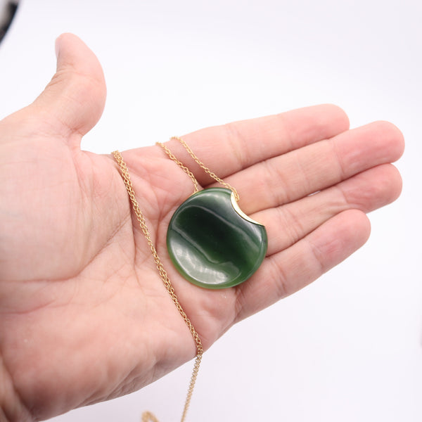 TIFFANY & CO 1979 Elsa Peretti Touchstone Carved Nephrite Necklace in 18Kt Gold