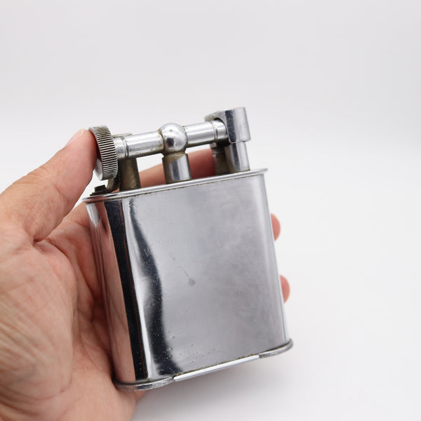 THE CLASSIC London 1928 Desk Petrol Roller Lighter In Solid Plated Steel