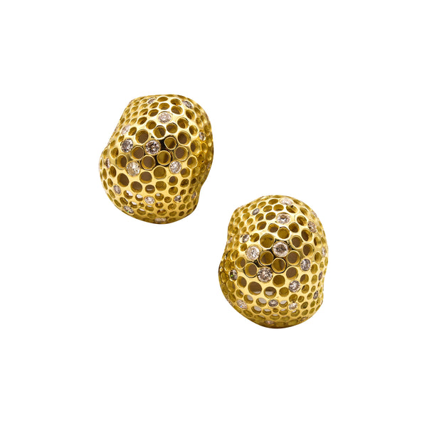 -Angela Cummings Perforations Free Form Earrings In 18Kt Gold With 2.24 Ctw Diamonds