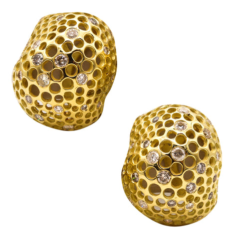 -Angela Cummings Perforations Free Form Earrings In 18Kt Gold With 2.24 Ctw Diamonds