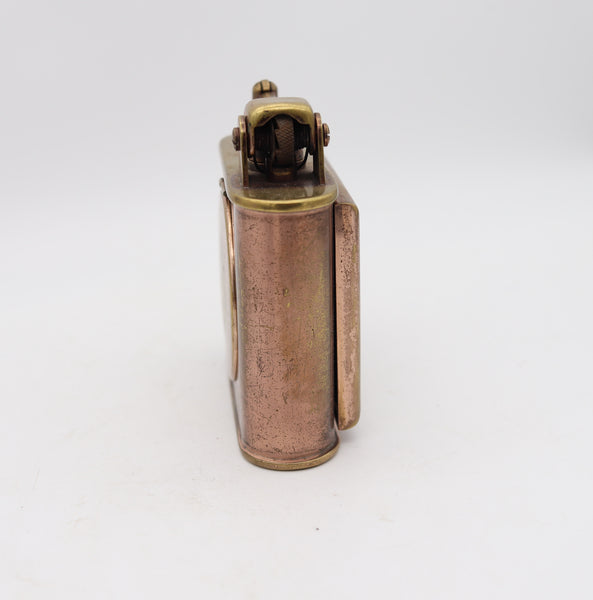 LANCEL Paris 1935 Desk Table Petrol Lighter With Square Clock In Gilt Brass