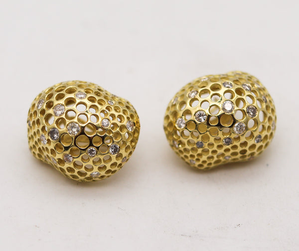 -Angela Cummings Perforations Free Form Earrings In 18Kt Gold With 2.24 Ctw Diamonds
