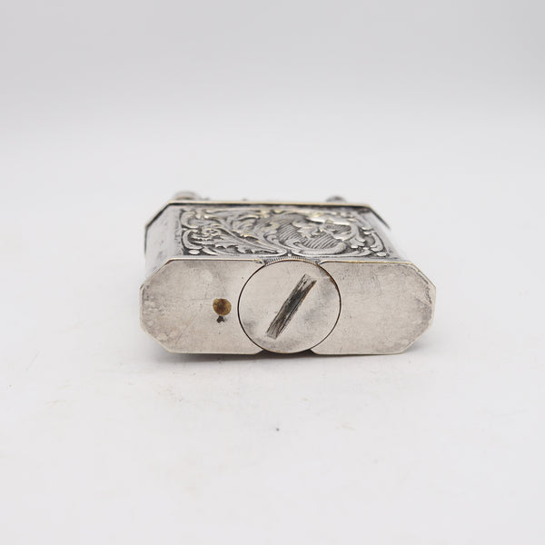 CONQUISTADOR 1930 Spanish Art-Deco Lift Arm Desk Petrol Lighter In Silver