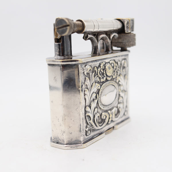 CONQUISTADOR 1930 Spanish Art-Deco Lift Arm Desk Petrol Lighter In Silver