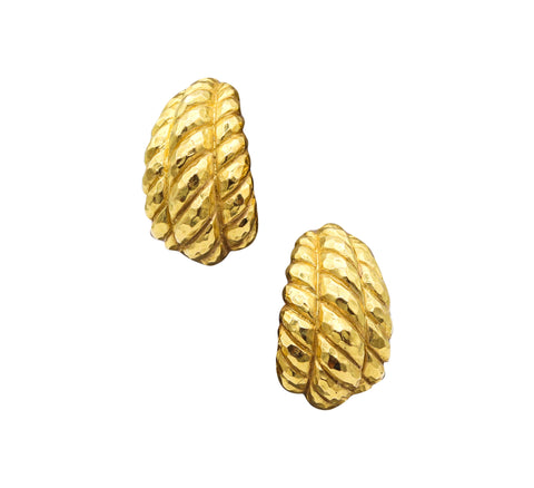 DAVID WEBB 1970 New York Ropes Hoops Earrings In Solid Textured 18Kt Yellow Gold