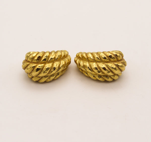 DAVID WEBB 1970 New York Ropes Hoops Earrings In Solid Textured 18Kt Yellow Gold