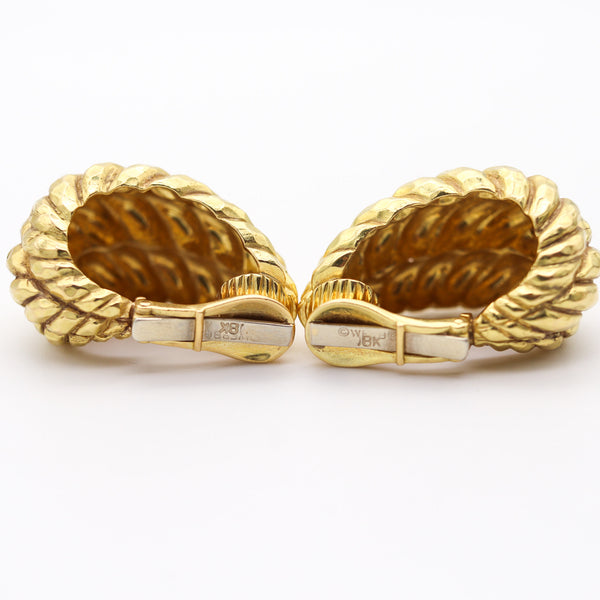 DAVID WEBB 1970 New York Ropes Hoops Earrings In Solid Textured 18Kt Yellow Gold