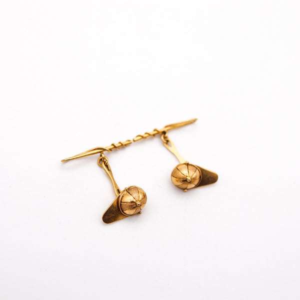 GUCCI 1960 Horse Racers Hats Motifs Cufflinks In Solid 18Kt Yellow Gold