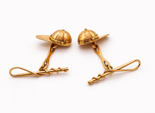 GUCCI 1960 Horse Racers Hats Motifs Cufflinks In Solid 18Kt Yellow Gold