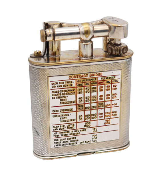 DUNHILL London 1936 Deco Bridge Rules Giant Petrol Desk Lighter In Silver