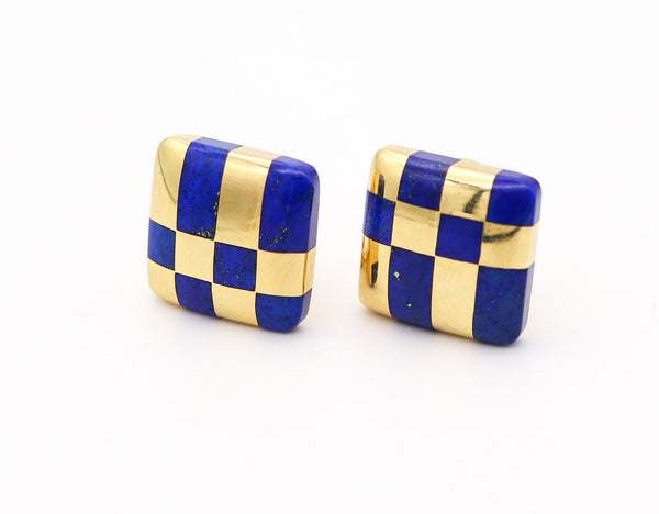 Tiffany & Co. 1982 Angela Cummings Lapis Checkerboard Earrings In 18Kt Yellow Gold