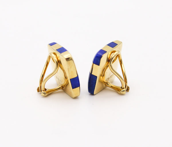 Tiffany & Co. 1982 Angela Cummings Lapis Checkerboard Earrings In 18Kt Yellow Gold