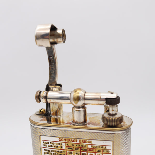DUNHILL London 1936 Deco Bridge Rules Giant Petrol Desk Lighter In Silver