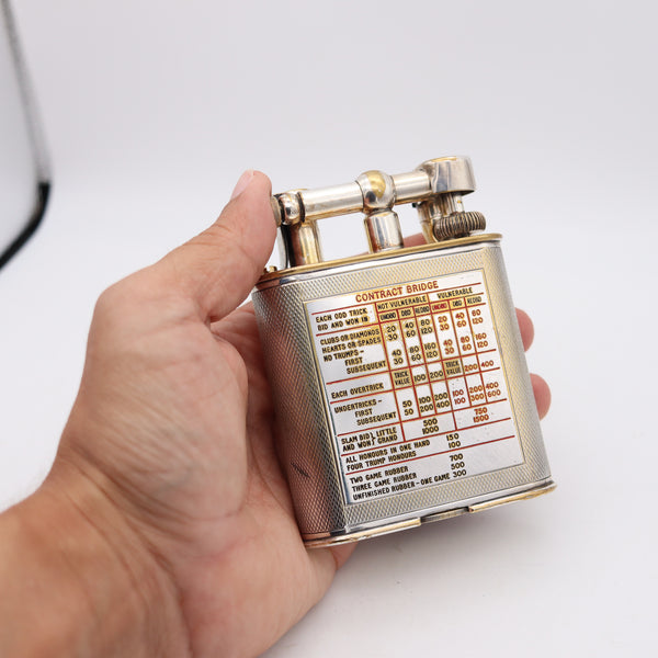 DUNHILL London 1936 Deco Bridge Rules Giant Petrol Desk Lighter In Silver