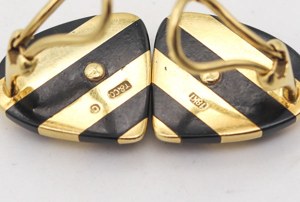 -Tiffany & Co 1977 Angela Cummings Clips Earrings In 18Kt Gold With Black Jade