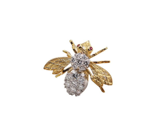 -Herbert Rosenthal 1960 Bee Brooch in 18kt Yellow Gold With 2.34 Ctw Diamonds & Rubies