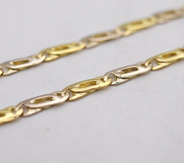 -Italian Modernist Two Tones Links Chain in Solid 18Kt White And Yellow Gold