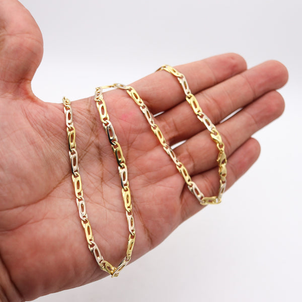 -Italian Modernist Two Tones Links Chain in Solid 18Kt White And Yellow Gold