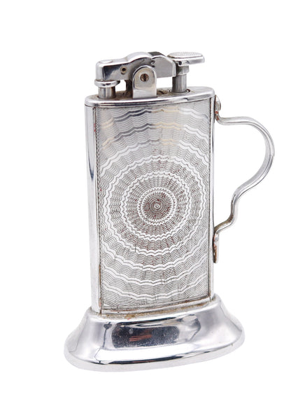RONSON 1928-30 Tabourette De-Light Art-Deco Desk Petrol Lighter In Plated Steel