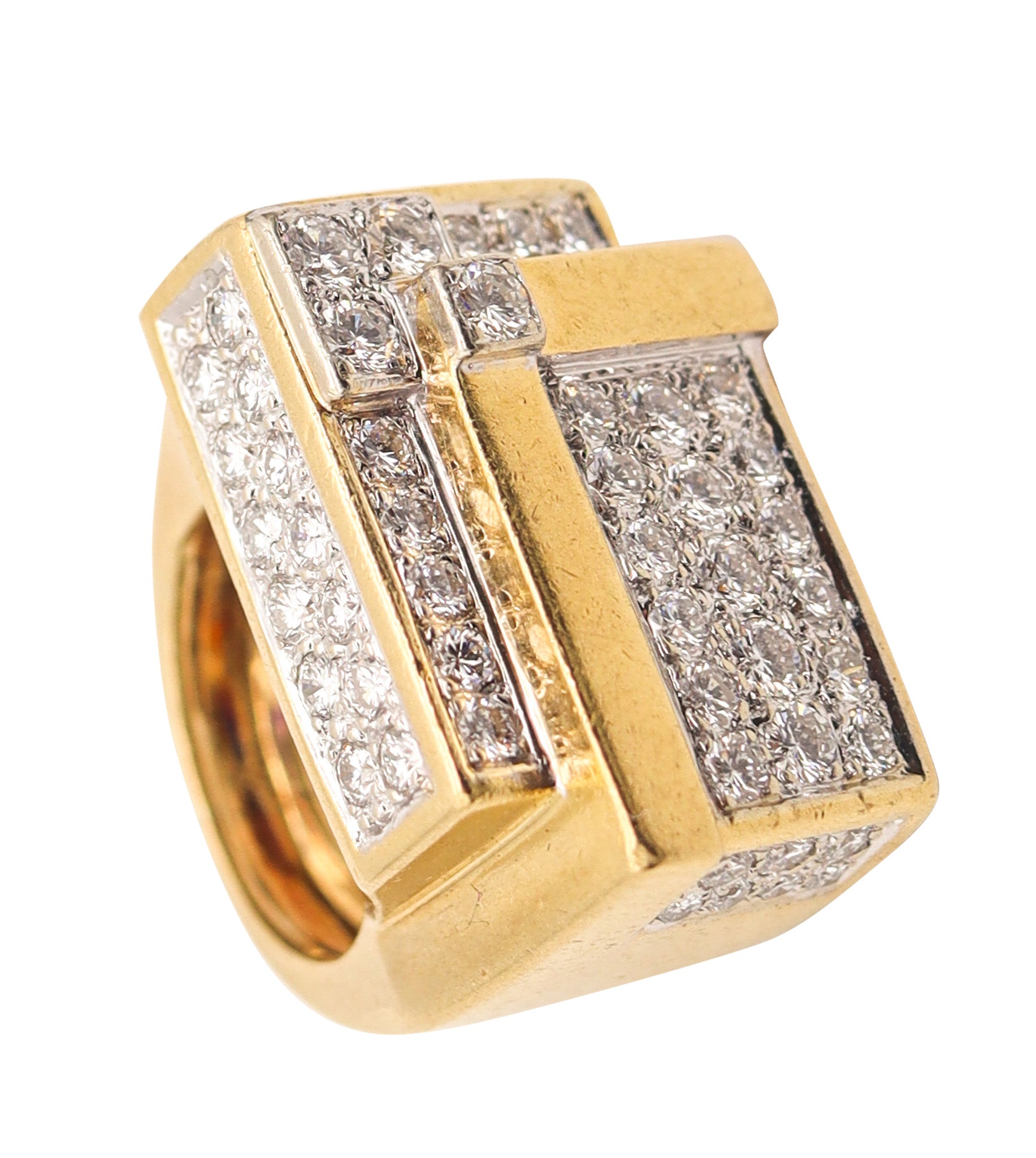 HAMMERMAN BROTHERS 1970 Geometric Ring 18Kt Gold With 3.54 Ctw Diamonds