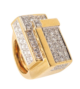 HAMMERMAN BROTHERS 1970 Geometric Ring 18Kt Gold With 3.54 Ctw Diamonds