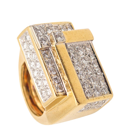 HAMMERMAN BROTHERS 1970 Geometric Ring 18Kt Gold With 3.54 Ctw Diamonds