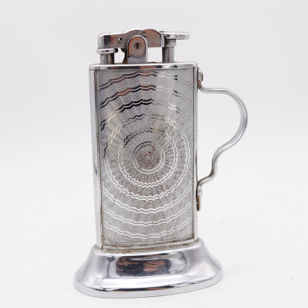 RONSON 1928-30 Tabourette De-Light Art-Deco Desk Petrol Lighter In Plated Steel