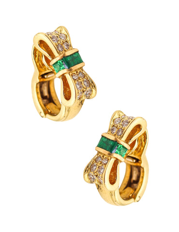 TIFFANY & CO. Bows Clips Earrings In 18Kt Yellow Gold With Diamonds And Emeralds