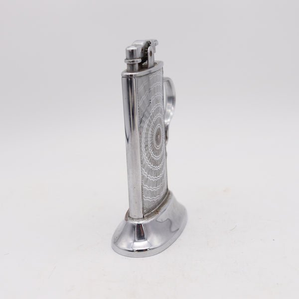 RONSON 1928-30 Tabourette De-Light Art-Deco Desk Petrol Lighter In Plated Steel