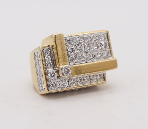 HAMMERMAN BROTHERS 1970 Geometric Ring 18Kt Gold With 3.54 Ctw Diamonds