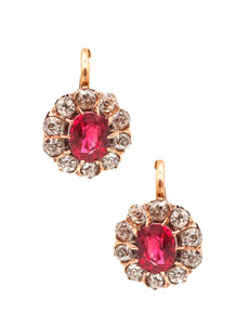 -Edwardian 1905 Antique French Earrings In 18Kt Gold With 3.54 Ctw Diamonds & Rubies