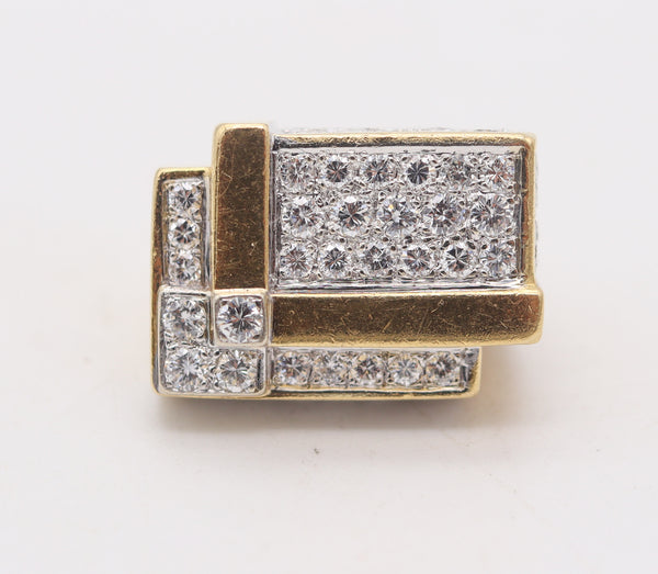 HAMMERMAN BROTHERS 1970 Geometric Ring 18Kt Gold With 3.54 Ctw Diamonds