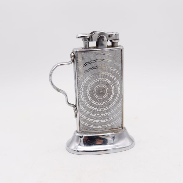 RONSON 1928-30 Tabourette De-Light Art-Deco Desk Petrol Lighter In Plated Steel