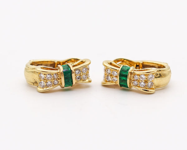 TIFFANY & CO. Bows Clips Earrings In 18Kt Yellow Gold With Diamonds And Emeralds