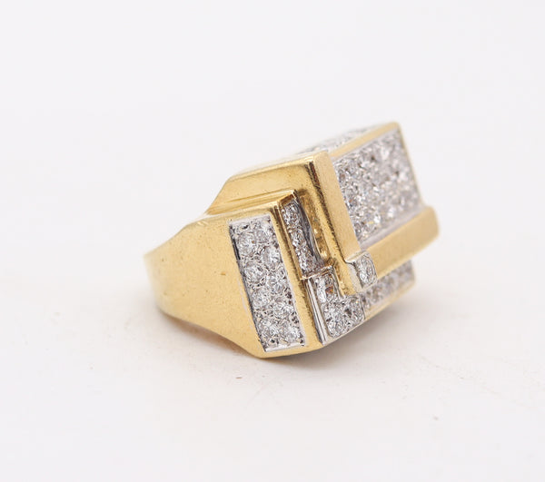 HAMMERMAN BROTHERS 1970 Geometric Ring 18Kt Gold With 3.54 Ctw Diamonds