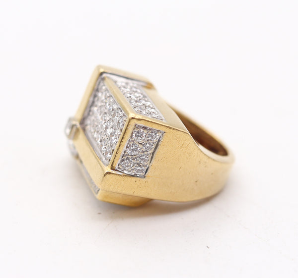 HAMMERMAN BROTHERS 1970 Geometric Ring 18Kt Gold With 3.54 Ctw Diamonds