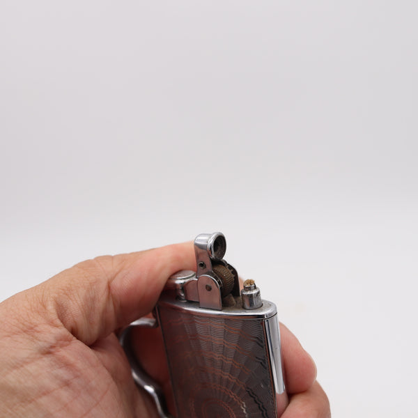 RONSON 1928-30 Tabourette De-Light Art-Deco Desk Petrol Lighter In Plated Steel