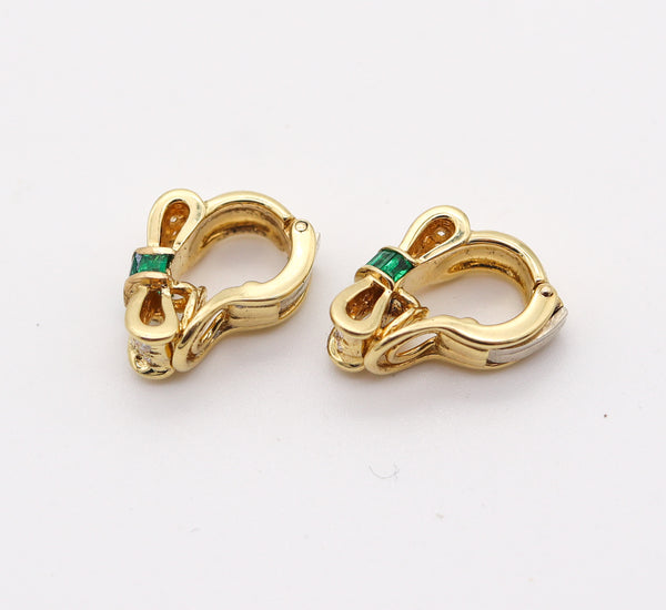 TIFFANY & CO. Bows Clips Earrings In 18Kt Yellow Gold With Diamonds And Emeralds