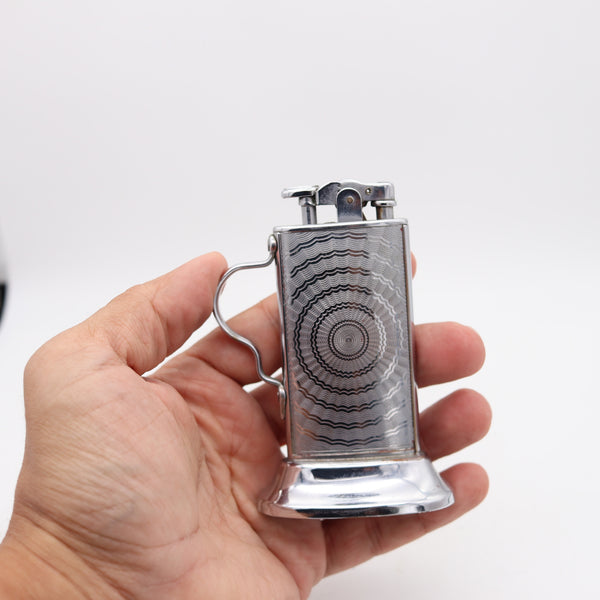 RONSON 1928-30 Tabourette De-Light Art-Deco Desk Petrol Lighter In Plated Steel