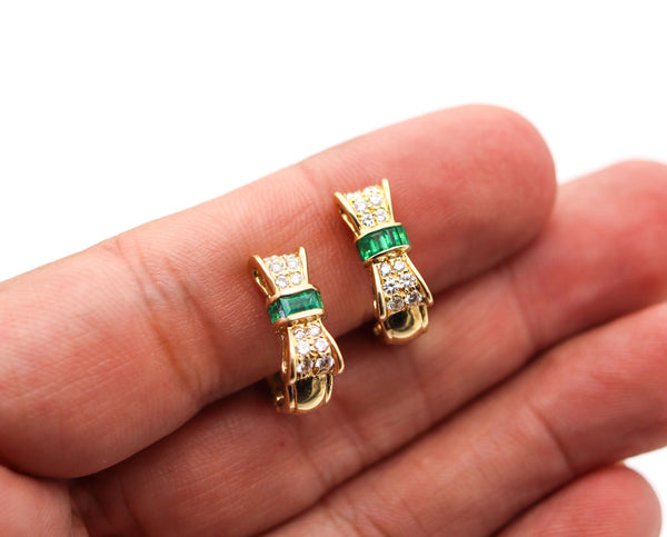 TIFFANY & CO. Bows Clips Earrings In 18Kt Yellow Gold With Diamonds And Emeralds