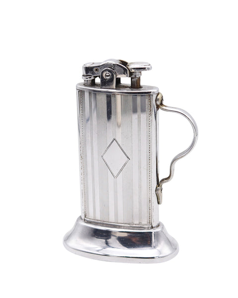 RONSON 1928 De-Light Tabourette Art-Deco Desk Petrol Lighter In Plated Steel