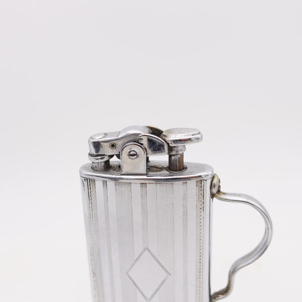 RONSON 1928 De-Light Tabourette Art-Deco Desk Petrol Lighter In Plated Steel