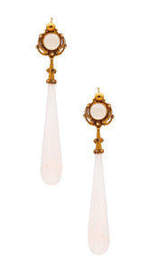 GEORGIAN 1820 Antique Convertible Dangle Drops Earrings In 18Kt Gold & Moonstones