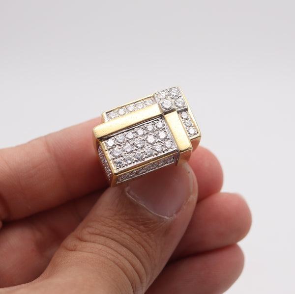 HAMMERMAN BROTHERS 1970 Geometric Ring 18Kt Gold With 3.54 Ctw Diamonds